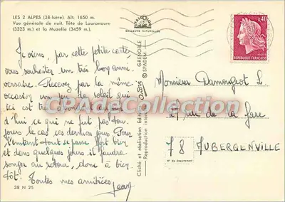 As 2 Alpes (38-Isère) — Vista geral à noite — Edição SPADEM N° 38 N 25 — Verso