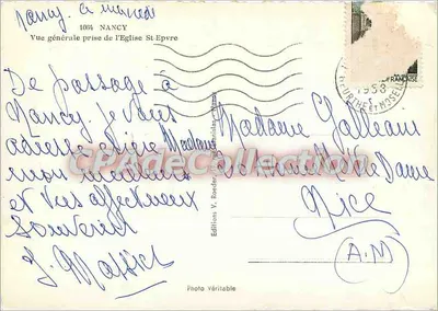Nancy — Ogólny widok z kościoła św. Epwra — Wydawnictwo V. Roeder — Rewers
