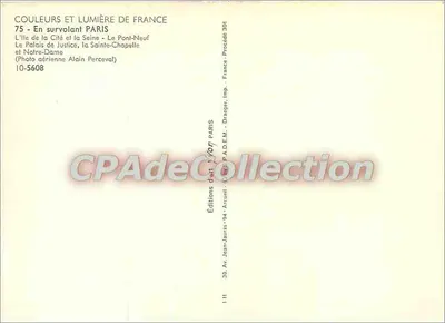 Paris — vue aérienne de l'Île de la Cité, la Seine, le Pont-Neuf, le Palais de Justice et la Sainte-Chapelle — Éditions Jean-Jaurès — Rewers
