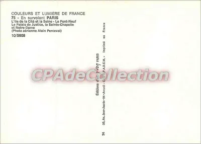 Paris — vue aérienne de l’Île de la Cité, la Seine, le Pont-Neuf, la Sainte-Chapelle et Notre-Dame — Éditions d'Art Jean-Jaurès — Verso