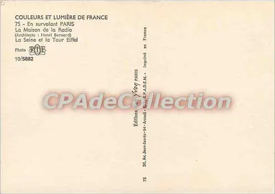 Paris — Vue aérienne de la Tour Eiffel et de la Maison de la Radio — Éditions Accueil — Verso