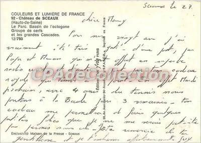 Parc de Sceaux — Groupe de cerfs et les grandes Cascades — Éditions d'Art Yvon — Verso