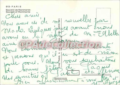 Montmartre — panoramische weergave met Sacré-Cœur, beeld en levendige straat — Souvenir de Montmartre, onbekende uitgever — Achterkant