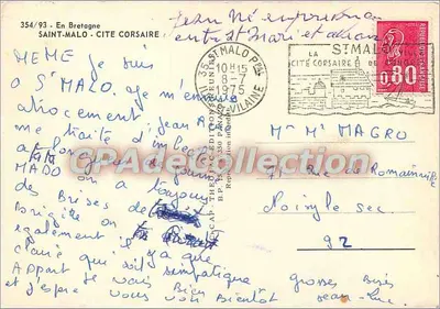 Saint-Malo - Cidade dos Corsários — Bilhete postal antigo de Coleção, n°354/93 — Verso