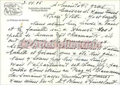 Castelo de Sonnaz — Thonon-les-Bains — CPAdeCollection — Verso