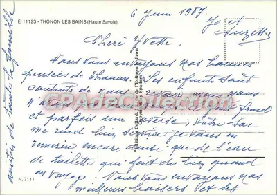 Thonon-les-Bains — vista da cidade com barco e fonte — Edições Cellard, n° 7111 — Verso