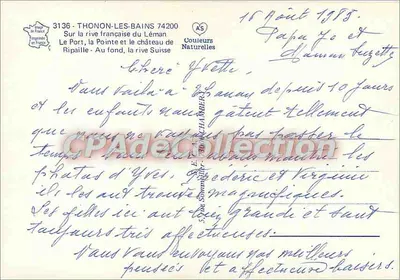 Thonon-les-Bains — vue aérienne du port, de la pointe et du château de Ripaille — éditeur Couleurs Naturelles — Verso