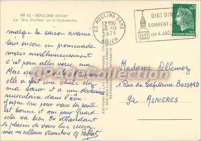 Moulins (Allier) — A 'Mal Coiffée' e a Catedral — Edições Lys-Telephone — Verso