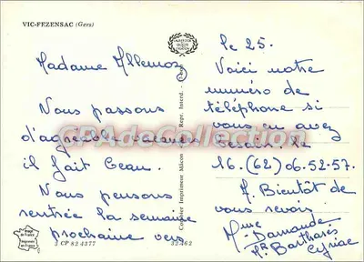 Vic-fezensac — Gers — editor CPAdeCollection, n° 32.362 — Verso