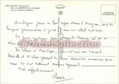 Najac (Aveyron) — Rue du Bariou e castelo XIIIe — CPAdeCollection — Verso