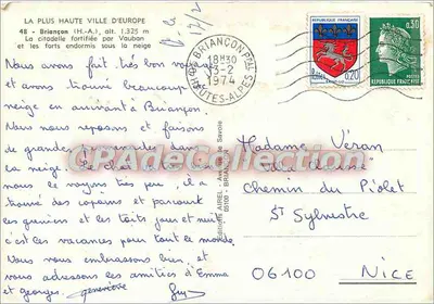 Brianeon — vue hivernale de la citadelle et des forts enneigés — Éditions Airel — Verso