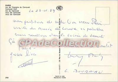 Paris - Arco do Triunfo do Carrousel — O.V.E.T. n°210 — Verso