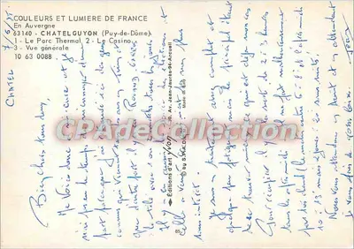 Châtelguyon — Telegrama de Châtelguyon — Edições de arte Yvon — Verso