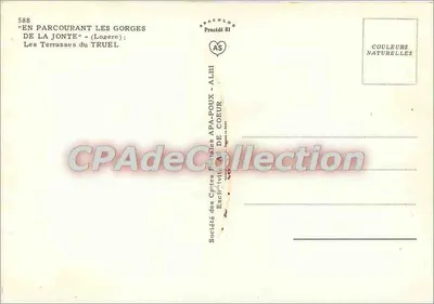 Gorges de la Jonte - Les Terrasses — Société des Cartes Postales ABA-POUX de Coeur, n° 588 — Verso