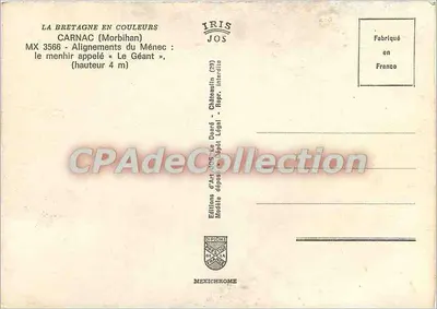 Carnac (Morbihan) — Alignements du Ménech, menhir « Le Géant » — Édition JOS, n° MX 3566 — Verso