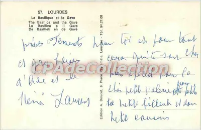 Lourdes — La Basílica y el Gave — Edición A. Doucet, n° 57 — Reverso
