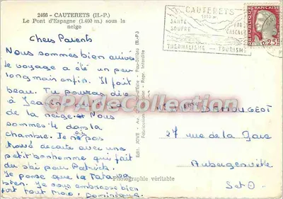 Pont d'Espagne (1400 m) — Cauterets (H-P) — Jove — Verso
