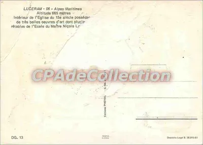 Bilhete postal semimoderno Luceram Alpes Mmes alt 665 m interior da Igreja do 15º s possuindo de verdadeiras obras de arte — Verso