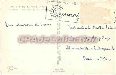 Refleksy Côte d'Azur — Cannes (A.M.J.) — Wydawnictwo « La Cigogne » — Rewers
