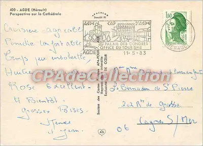 Agde (Hérault) — Vista sulla Cattedrale — Société des Cartes Postales APA-TOUR — Verso