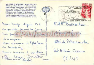 A costa de prata e a rota dos lagos — Carta postal turística — Impressora Combiner — Verso