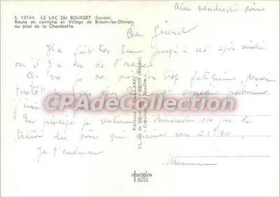 Le Lac du Bourget — Route en corniche et village de Brison-les-Oliviers — Éditions J. GALLARD (Rhône) — Verso