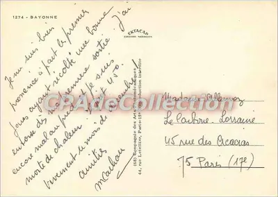 Bayonne — Vista geral, Castelo Velho, Rio La Nive, Ponte São Espírito, As Arenas, Dança dos Arcos, Claustro — Compagnie des Arts Photomécaniques — Verso