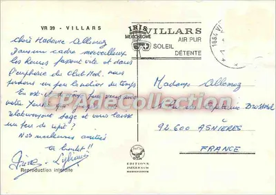 Villars — Vista de montanha nevada — Edições Jaeger em Genebra, n° VR 39 — Verso