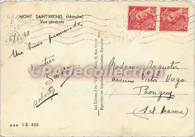 Mont Saint-Michel — Vue générale — Les Éditions d'Art 'Yvon', n° I.B. 423 — Verso