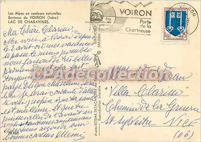 Les Alpes en couleurs naturelles — Environs de VOIRON (Isère) — Lac de Charavines — éditeur SPADÈM — Verso