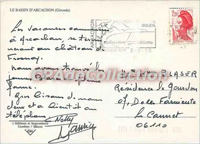 Bassin d'Arcachon — widok panoramiczny z plażą, dunami i ostrygami — Wydawnictwo i Drukarnia Combier / Macon — Rewers