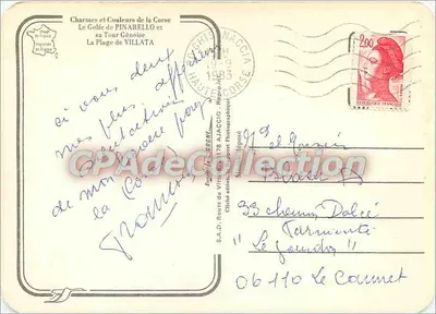 O Golfo de PINARELLO e sua Torre Gênova — A Praia de VILLATA — S.A.D. Rua do Vittor 178 AJACCIO — Verso