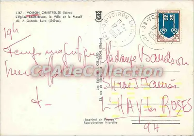 Voiron Chartreuse — A Igreja de São Bruno, a Cidade e o Maciço da Grande Sure (1929 m.) — Les Éditions de l'Économie, n° 1.167 — Verso