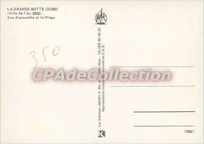 La Grande Motte (34280) — Cidade do Ano 2000 — Vista geral e a Praia — Edições «MAP» — Verso