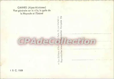 Cannes (Alpes-Maritimes) — Vista generale della città, il golfo di Napoule e l'Estérel — Les Éditions d'Art Martel, Parigi — Verso