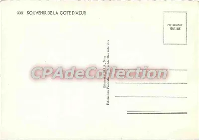 Souvenir de la Côte d'Azur — 9 vignettes (Menton, Monaco, Cap Ferrat, Nice, Antibes, Juan-les-Pins, Golfe Juan, Cannes, Île de Théodorat) — Éditions L.A. Nîces, n° 338 — Verso