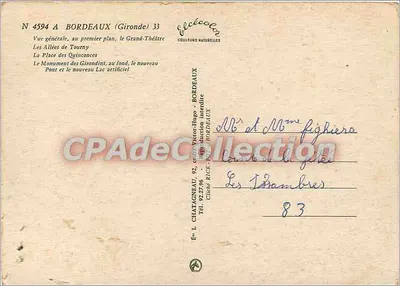 Bordeaux — Widok ogólny — Wydawca L. Chatagnéau, n° 4594 — Rewers
