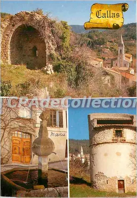 Callas — vista panorâmica com fonte, igreja e torre — Collection Mon Village, editor CPAdeCollection