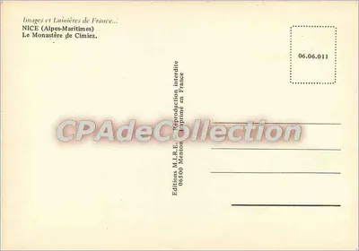 Monastère de Cimiez — uitzicht van de gevel en het kruisbeeld — Uitgaven M.I.R.E. Menton — Achterkant