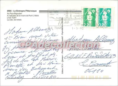 Tarjeta postal semimoderna Tarjeta postal semimoderna La Bretaña Pittoresca en el Pays Bigouden Al estuario del río de Pont l'Abbe la Isla Tudy la — Reverso