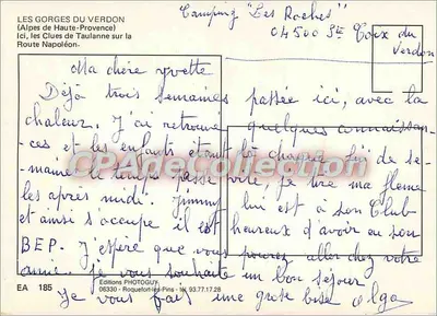 As Gorges do Verdon — Alpes da Alta-Provência — Éditions PHOTOGUY, EA 185 — Verso