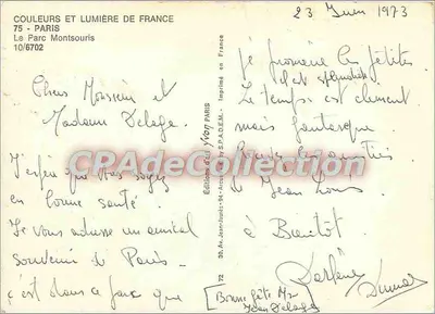 Il Parco Montsouris — Parigi — Éditions d'Art Yvon — Verso