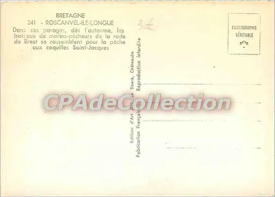 Roscanevel-Ile-Longue — Bretagne — Éditions d'Art J.P.S. Le Doaré, Châteaulin — Verso