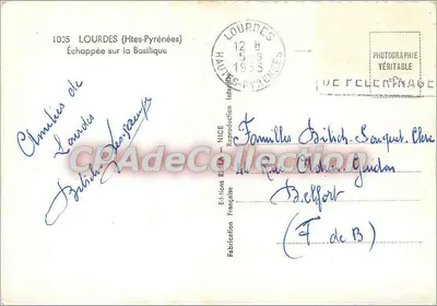 Lourdes — Visão da Basílica — Éditions Rotta, n° 1005 — Verso