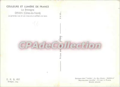 Dinan (Côtes-du-Nord) — A grande rua e suas casas com pilares de madeira — Éditions d'Art YVON — Verso
