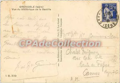 Grenoble (Isère) — Vista do teleférico da Bastilha — Les Éditions d'Art Maritel, Paris — Verso