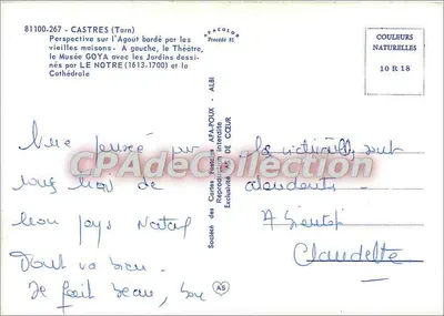 Castres (Tarn) — Perspective sur l'Agout bordé par les vieilles maisons, le Théâtre, le Musée Goya et la Cathédrale — Société des Cartes Postales APA-POUX — Reverso