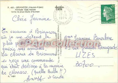 Briançon — vista da praça com a catedral e flores — Edições J. Cellari — Verso