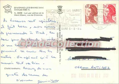 Le Lac Léman et le Mont Blanc, vus de Divonne-les-Bains — N° 3028 — Édition Cellard — Verso