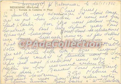 Retournac (Haute-Loire) — Terreno de acampamento e praia — Editor C. Guy — Verso